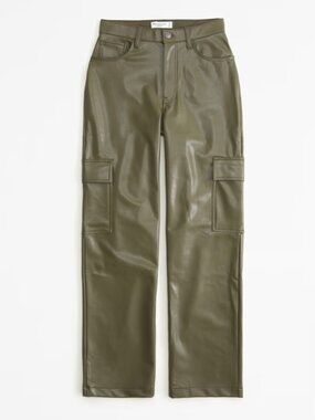 Abercrombie & Fitch Curve Love Vegan Leather Cargo 90s Relaxed Pant, Green, 26